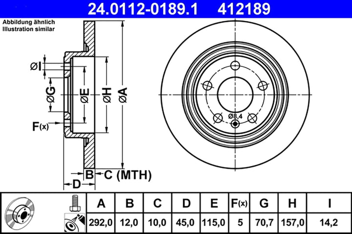 ATE Original Bremsscheibe - 2 Bremsscheiben - 24.0112-0189.1 - ECE-R90 Strassenzulassung