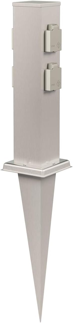 ledscom.de Garten-Steckdosen-Säule Polly mit Erdspiess für aussen, 4-Fach, Edelstahl, eckig, 38cm 1