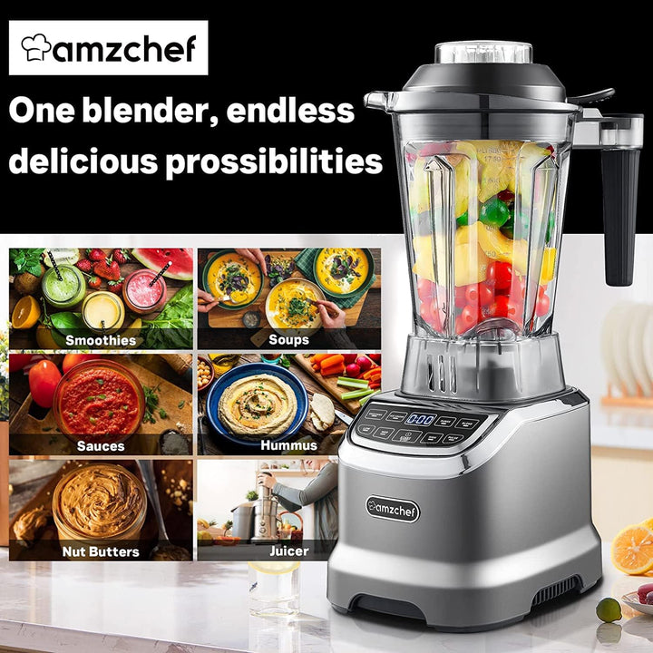 AMZCHEF 2-IN-1 Mixer Hochleistungsmixer 2000 Watt | ①1,85 Liter Mixer mit 6 Klingen | ②Bullet Smooth