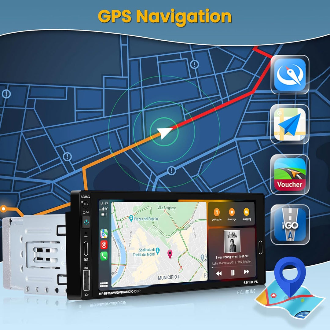 1 Din Wireless Carplay Android Auto Autoradio 6,9 Zoll Touchscreen Radio Bildschirm Bluetooth Freisp