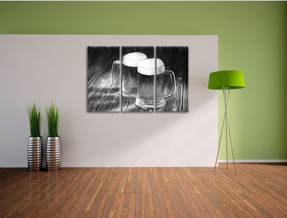 Pixxprint Zwei Masskrüge Bier als Leinwandbild/Grösse: 3 Teilig (120x80) cm/Wandbild/Kunstdruck/fert