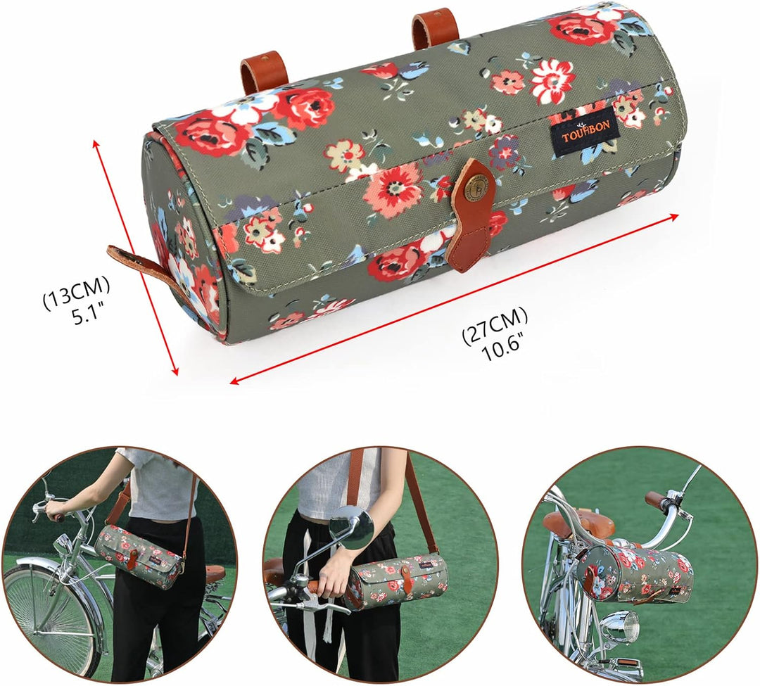 Tourbn Tourbon Fahrradtasche für Lenker, wasserdicht, Blumenmuster, T-LP00058-FL, 27*13 cm Grün (Blu