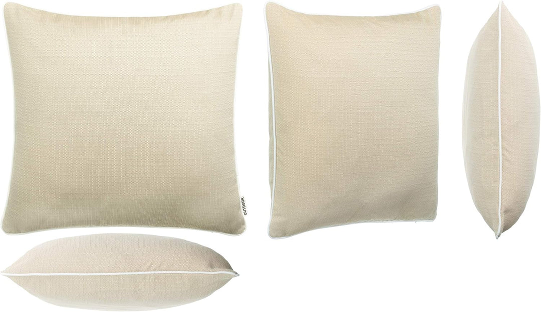 2er Set Outdoor Kissen 45x45 cm – Wetterfeste Zierkissen mit Paspel in Walzoptik – Wasserabweisende