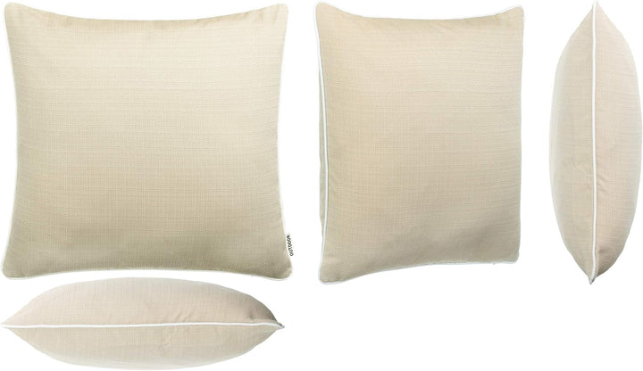 2er Set Outdoor Kissen 45x45 cm – Wetterfeste Zierkissen mit Paspel in Walzoptik – Wasserabweisende