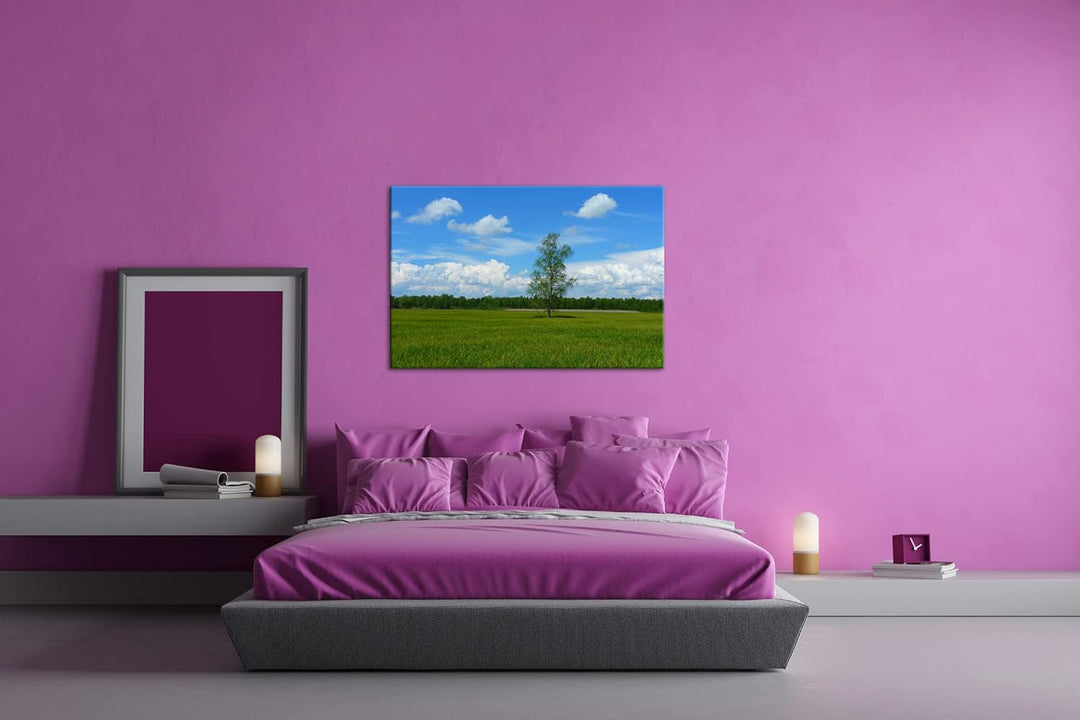 deyoli Wiese am Waldrand Format: 80x60 als Leinwandbild, Motiv fertig gerahmt auf Echtholzrahmen, Ho