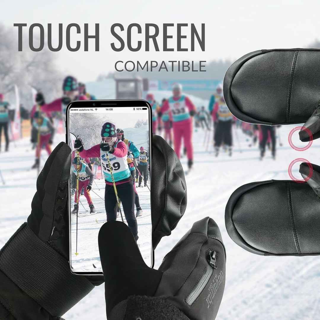 devembr Ski-Fäustlinge mit Handgelenkschützern, Warme Snowboard-Fäustlinge, Wasserdicht (S/M/L) Schw