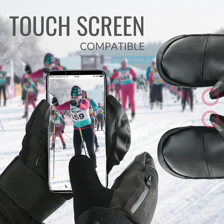 devembr Ski-Fäustlinge mit Handgelenkschützern, Warme Snowboard-Fäustlinge, Wasserdicht (S/M/L) Schw