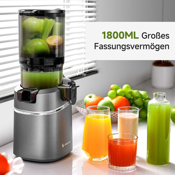 AMZCHEF 250W Automatischer All-In-One Entsafter, 135MM Öffnung und 1,8L Entsafter für Gemüse und Obs