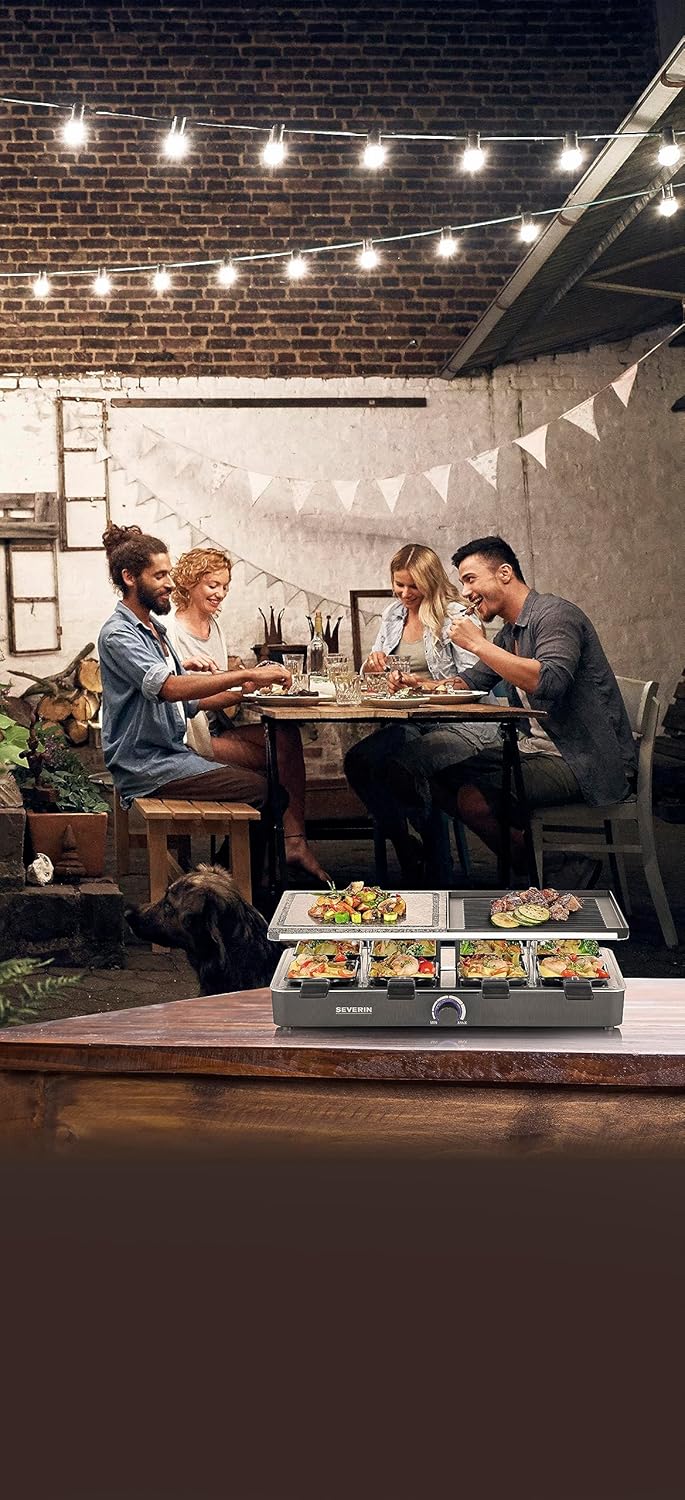 SEVERIN Raclette-Grill mit Naturgrillstein und Grillplatte, Raclette mit antihaftbeschichteter Grill