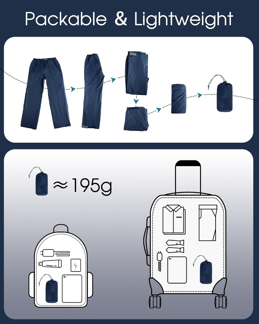 33,000ft Packbare Regenhose Herren Wasserdicht Leichte Fahrrad Überziehhose Winddicht Reflektierende
