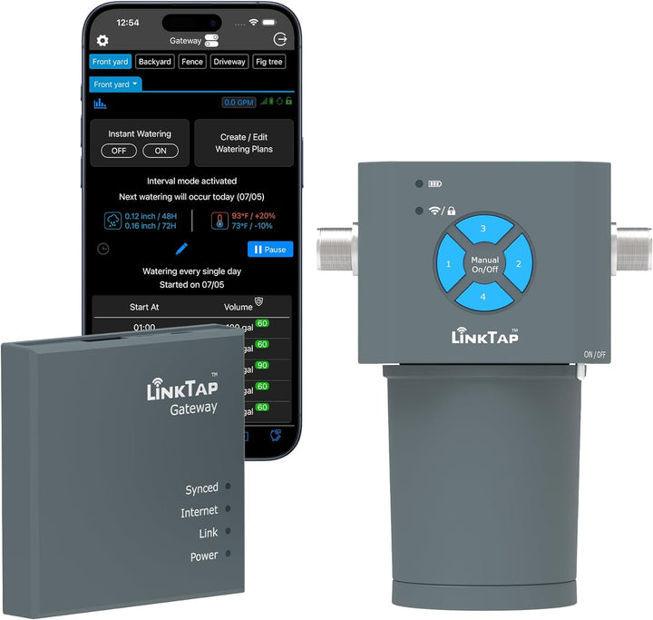 LinkTap 4-Zonen Smart Bewässerungssteuerung & Gateway, Batteriebetriebener Bewässerungsregler & App,