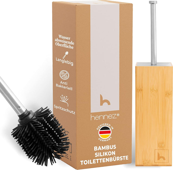 HENNEZ Toilettenbürste Silikon mit Bambus Bürstenhalter - Silikon Toilettenbürste mit Halter Toilett