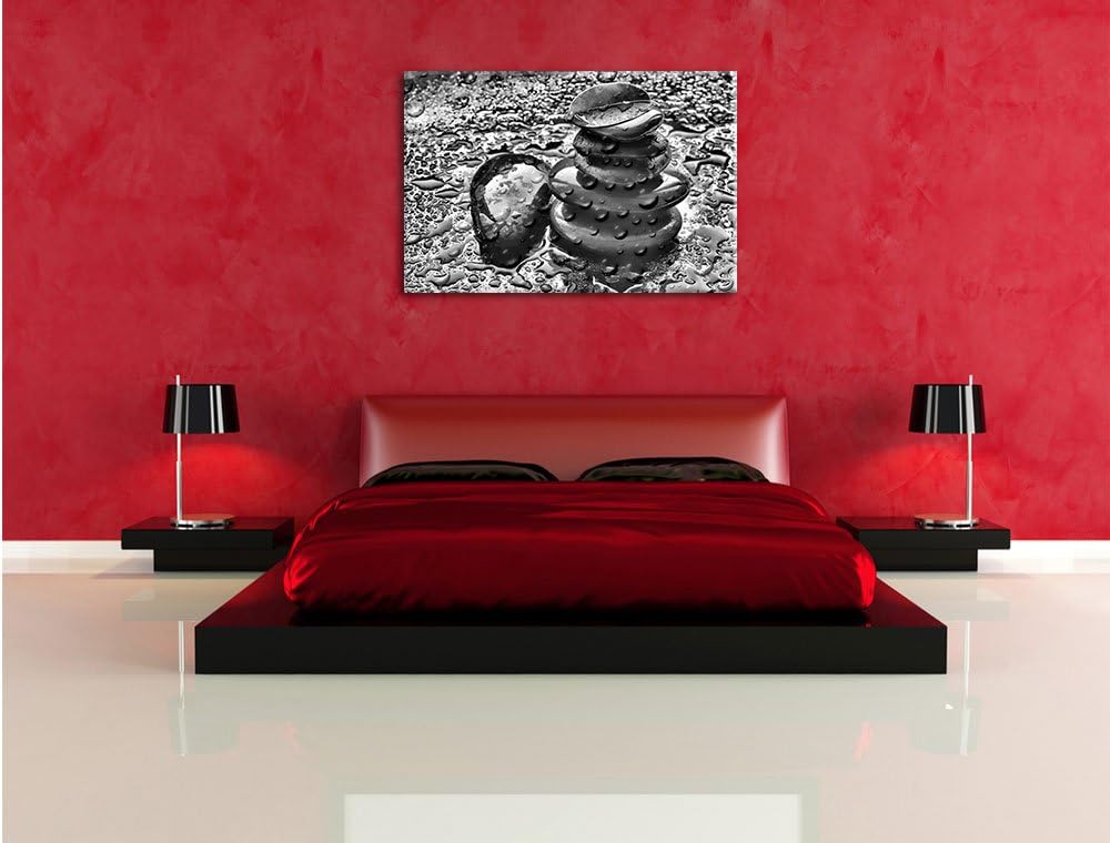 Pixxprint Zensteinturm im Regen als Leinwandbild/Grösse: 100x70 / Wandbild/Kunstdruck/fertig bespann