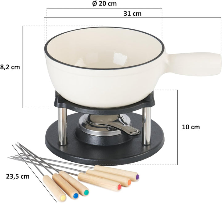 BBQ-Toro Gusseisen Fondue Set für 6 Personen | 2 Liter | Fondueset 9 teilig mit Brenner und Gabeln |