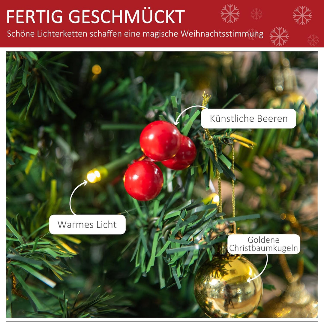 HOMCOM Weihnachtsbaum Klein, Mini Christbaum mit Stechpalmenbeeren, 15 LED-Lichtern und Kugeln, Küns