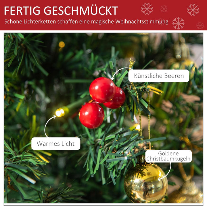 HOMCOM Weihnachtsbaum Klein, Mini Christbaum mit Stechpalmenbeeren, 15 LED-Lichtern und Kugeln, Küns