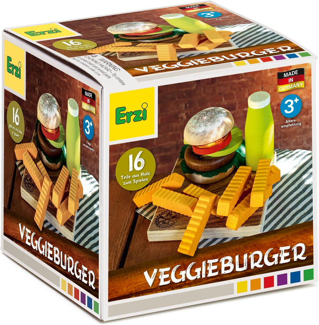 Erzi 28139 Spiel Hamburger Set Vegan Sortiment (16 Stück FSC Holz)