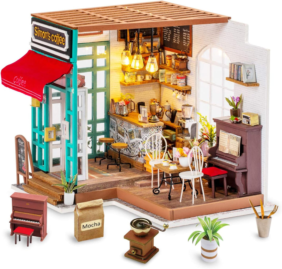 Rolife Puppenhaus Miniatur DIY Kit Coffeeshop Rollenspiel Spielzeug Puppenhaus Zimmer Modell Teenage
