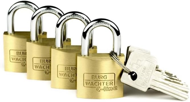 Burg Wächter Vorhängeschloss, 4er-Set, 5 mm Bügelstärke, 4 Schlüssel, Quadro 222 30 SB, QUADRO 222 3
