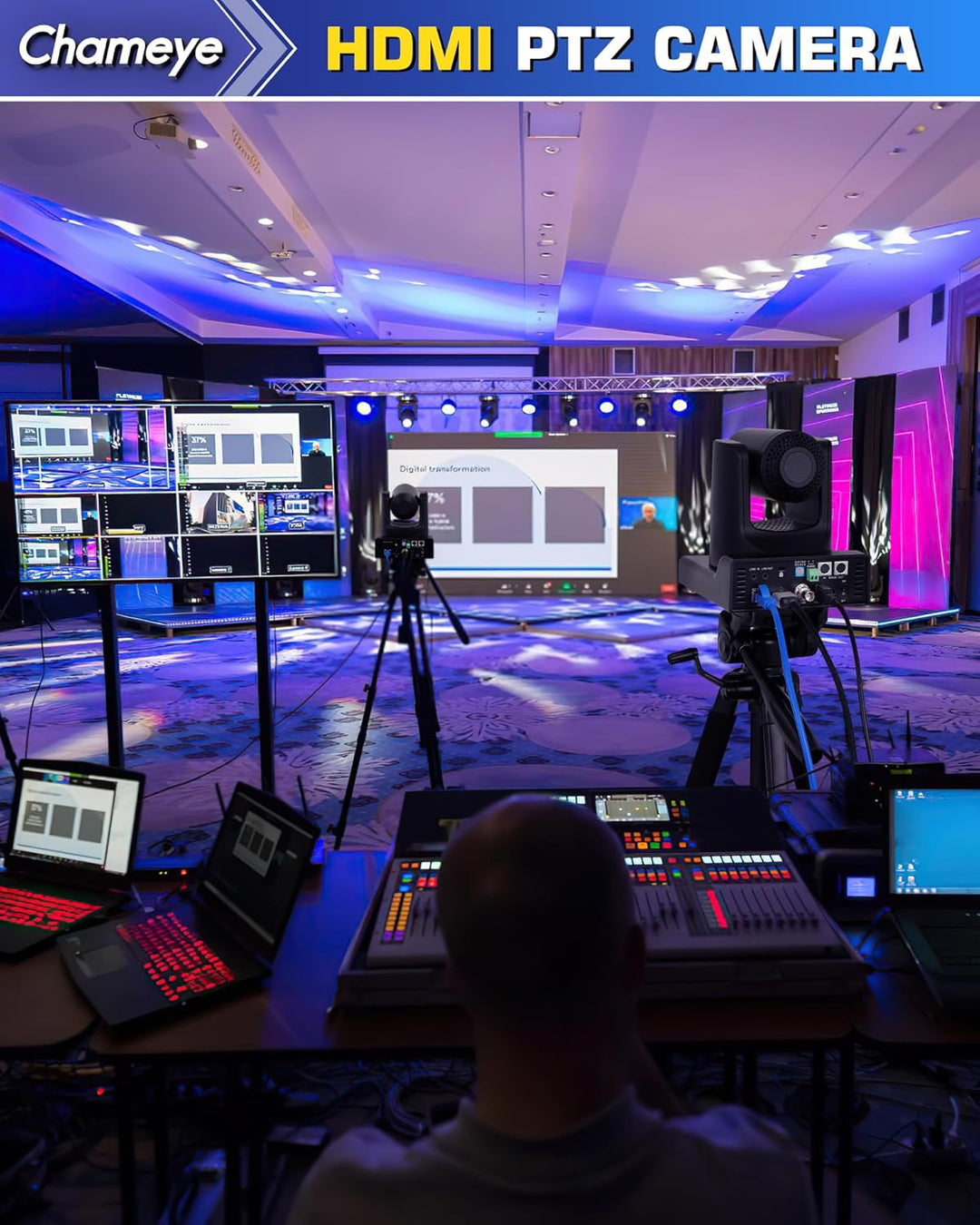 Chameye HDMI PTZ Camera 30x Optical Zoom AI Auto Tracking PTZ Camera with LCD Display, HDMI 3G-SDI I