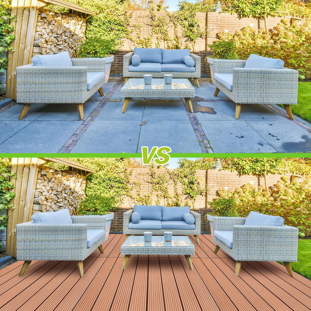 Ansobea WPC Terrassenfliesen Fliesen, 30x60 Holzfliesen 12er Set für 2m²,Balkonfliesen in Holzoptik,