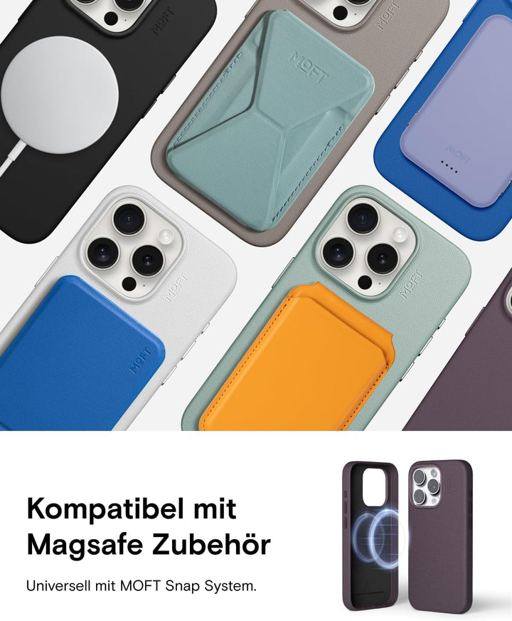 MOFT Magnetische Hülle für iPhone 15 Pro Kompatibel mit MagSafe, MOVAS Vegane Lederhülle, Weiches Be