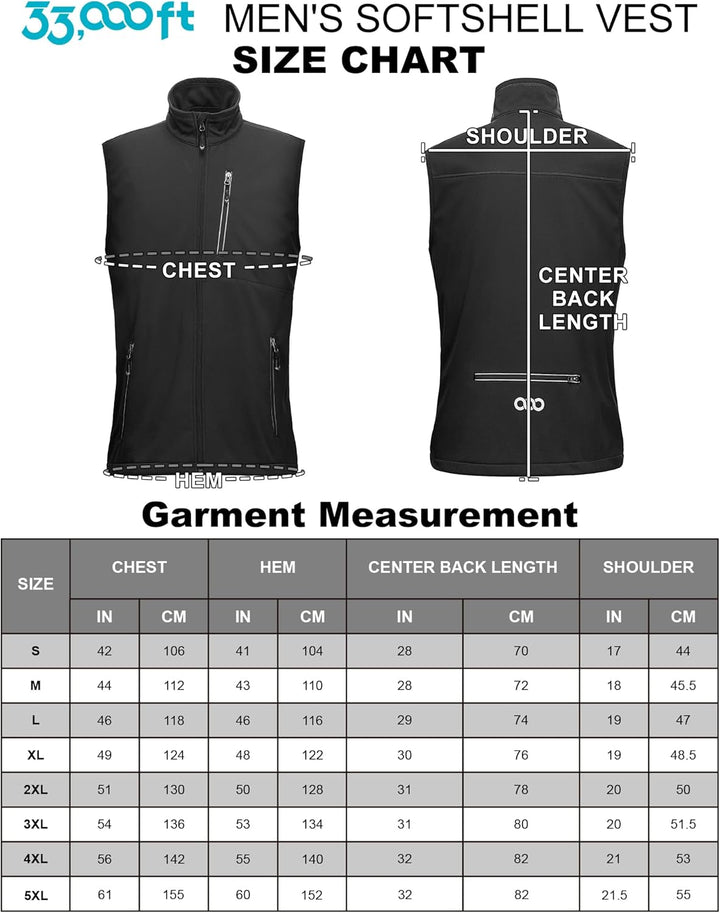 33,000ft Leichte Softshell Weste für Herren, Wasserdichte Winddichte Laufweste, Atmungsaktive Vest G