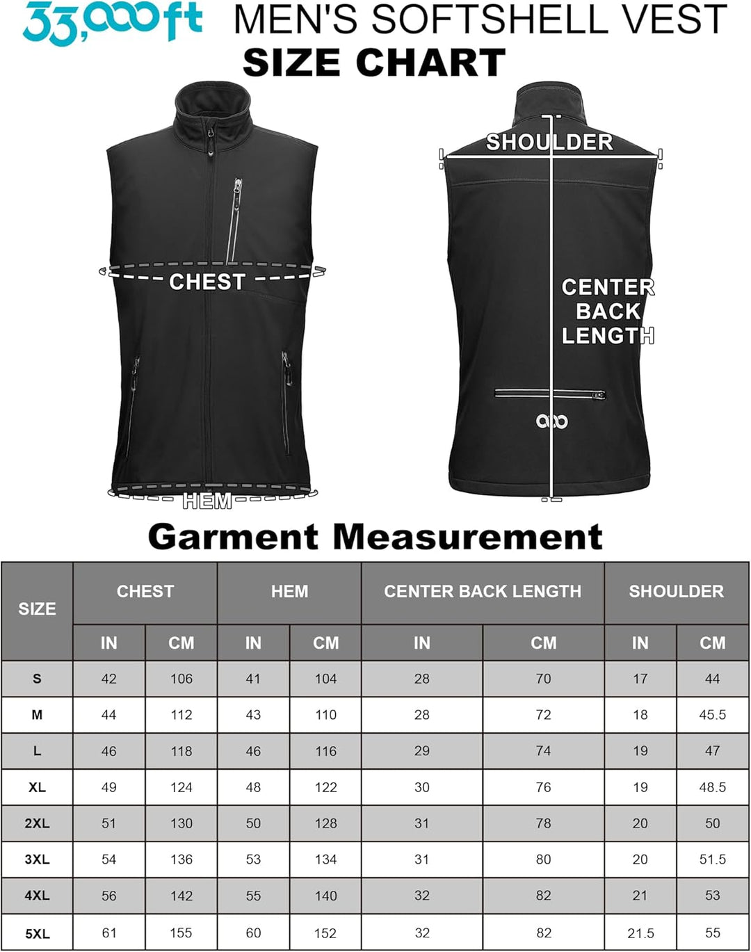 33,000ft Leichte Softshell Weste für Herren, Wasserdichte Winddichte Laufweste, Atmungsaktive Vest G