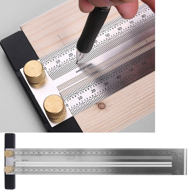 Anreisslineal Edelstahl T-Loch Lineal Präzisionsmarkierung T-Rule Carpenter Messwerkzeug zum Positio