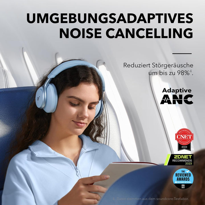 soundcore by Anker, Space One Kabellose Over-Ear Bluetooth Kopfhörer, Aktives Noise Cancelling, 2X s