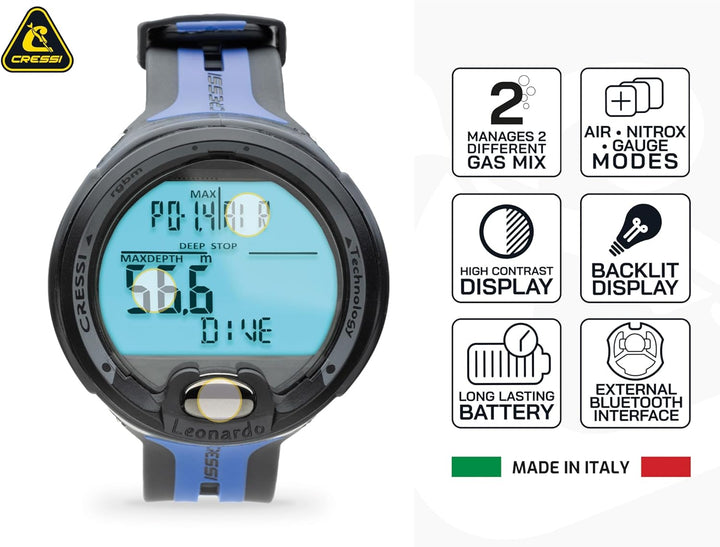 Cressi Leonardo - Premium Tauchcomputer Air / Nitrox und Tiefenmesser Modi - WEEE NR. DE 13961704 Sc