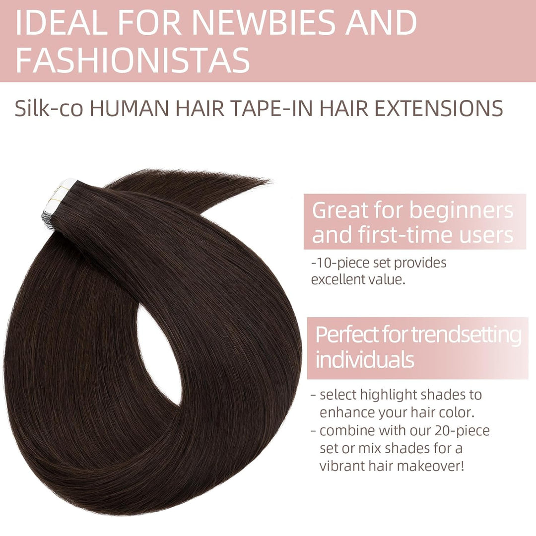 Silk-co Tape Extensions Echthaar 10stk, Remy Tape in Extensions Haarverlängerung, Skin Weft Echthaar