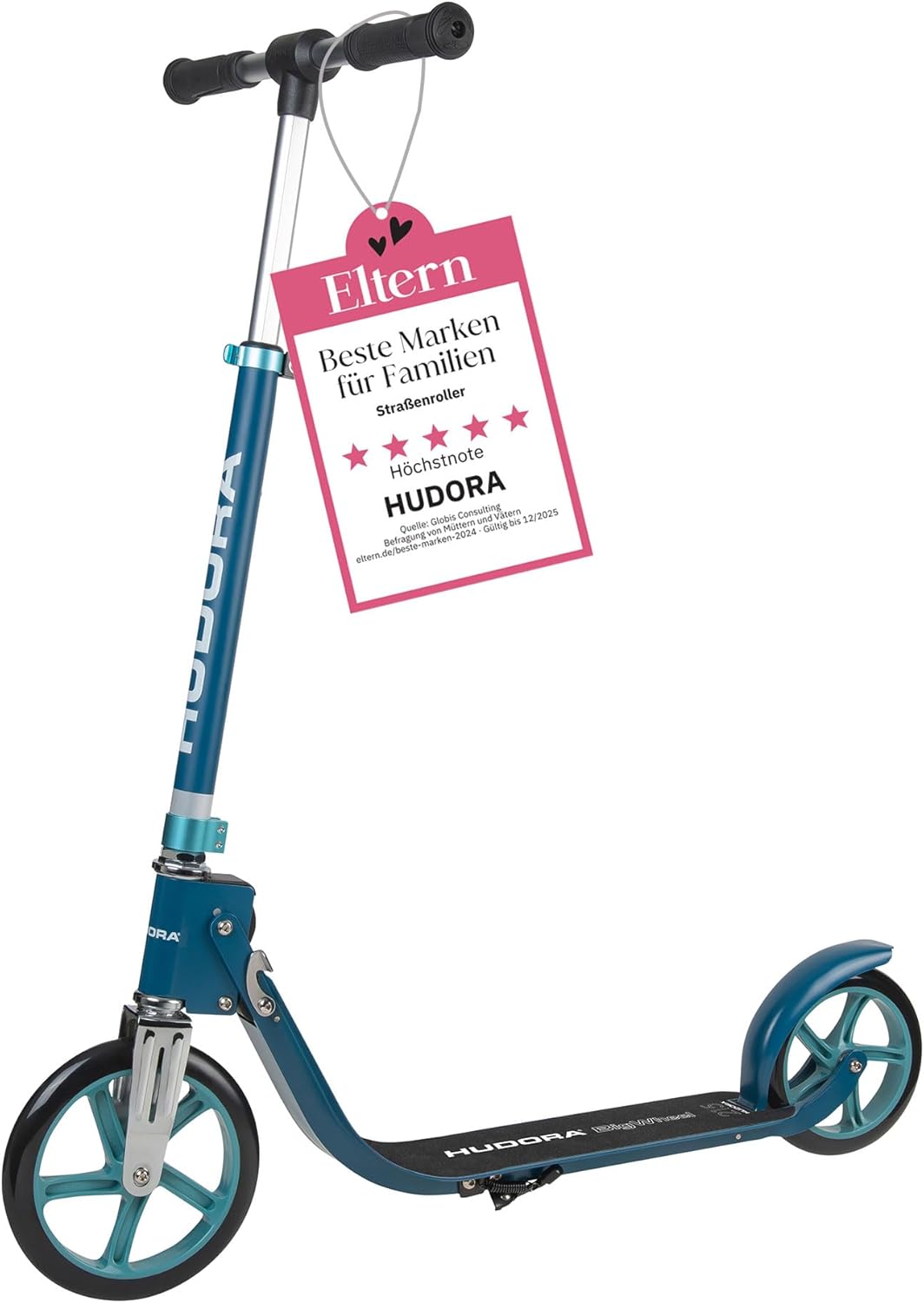 HUDORA BigWheel® 215 Scooter - Komfortabler Aluminium-Roller für bis zu 100kg - Höhenverstellbarer &