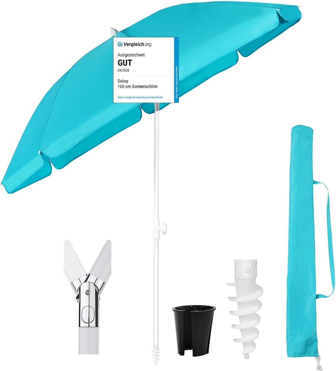 Sekey® Sonnenschirm| Stabil Strandschirm mit Bodenhülse & Schutzhülle für Balkon Garten & Terrasse|