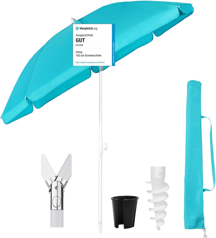 Sekey® Sonnenschirm| Stabil Strandschirm mit Bodenhülse & Schutzhülle für Balkon Garten & Terrasse|