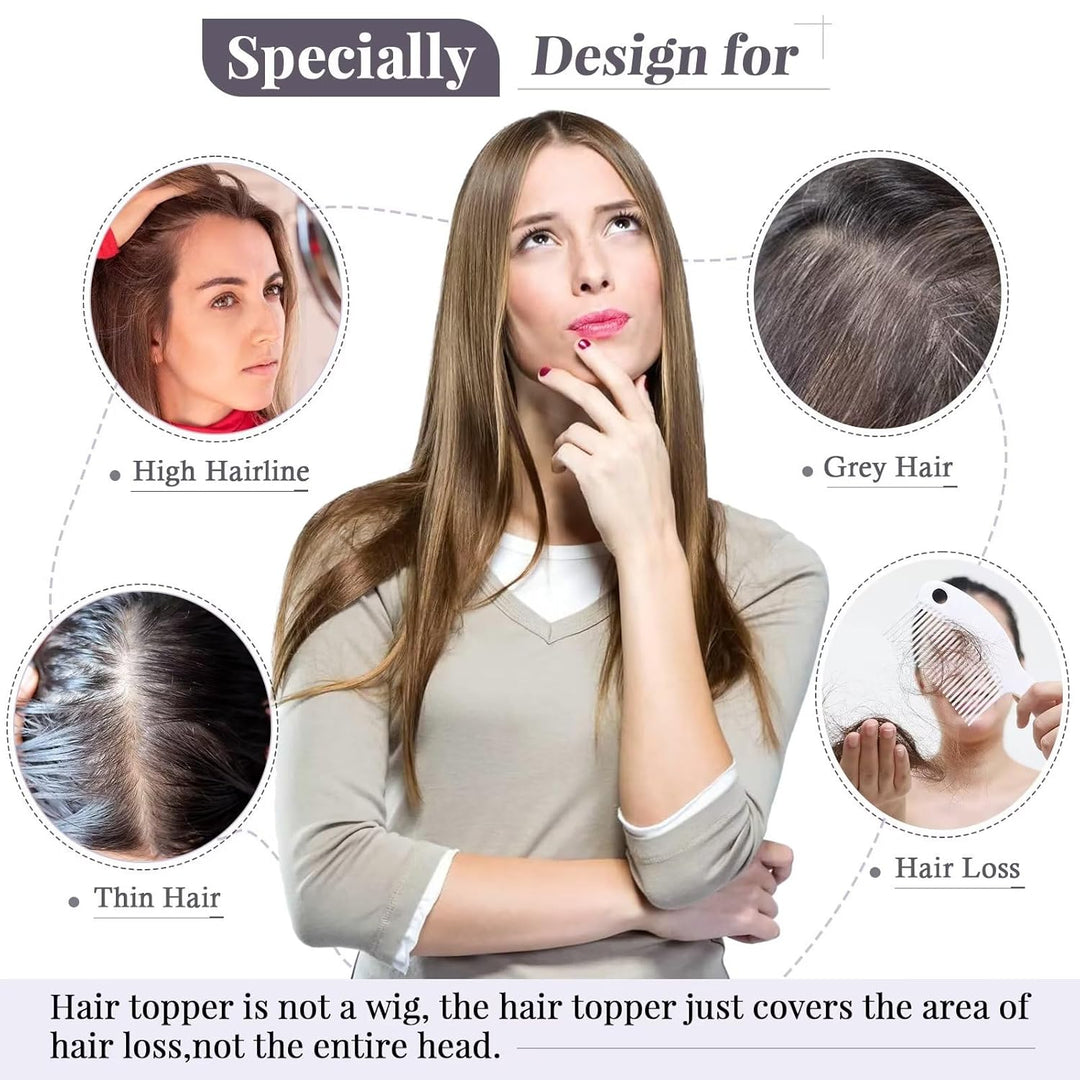 TESS Hair Topper Echthaar Braun Balayage, 7x13cm Basis Toupet Damen #4P27 braun/Dunkelblond mit Pony