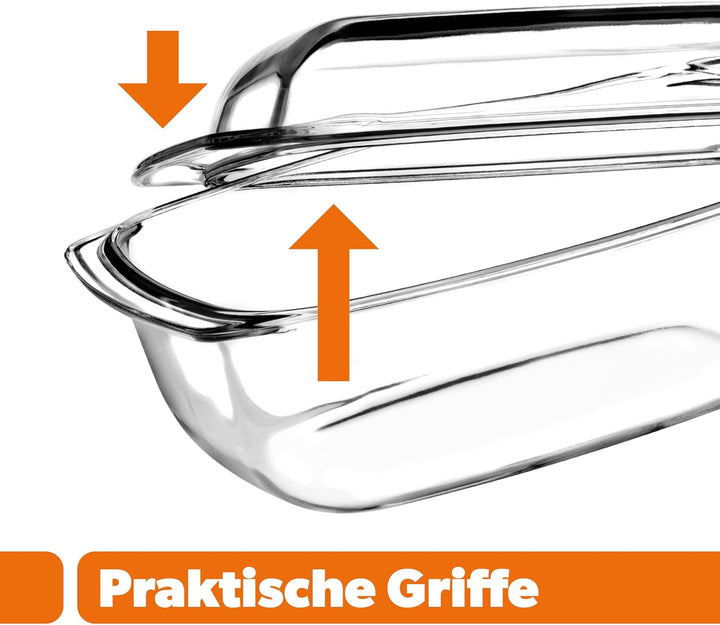 KADAX Auflaufform mit Deckel und Griffen, 5.1L, rechteckiger Glasbräter aus hitzebeständigem Glas, G