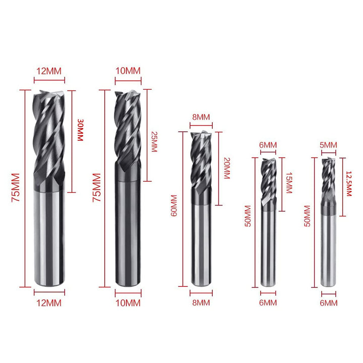 ASZLBYM 8 Stück 2–12 mm CNC-Vierkant-Schaftfräser, Hartmetall-Wolframstahl, 4-fach-Fräser, Fräser, D