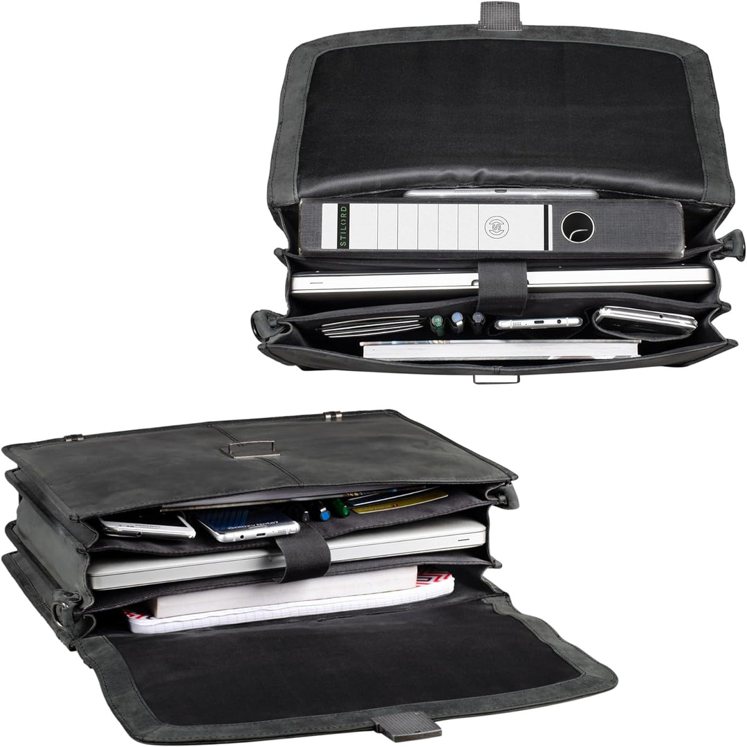 STILORD 'Miguel' Klassische Leder Aktentasche Schwarz Herren grosse Businesstasche Arbeit Bürotasche
