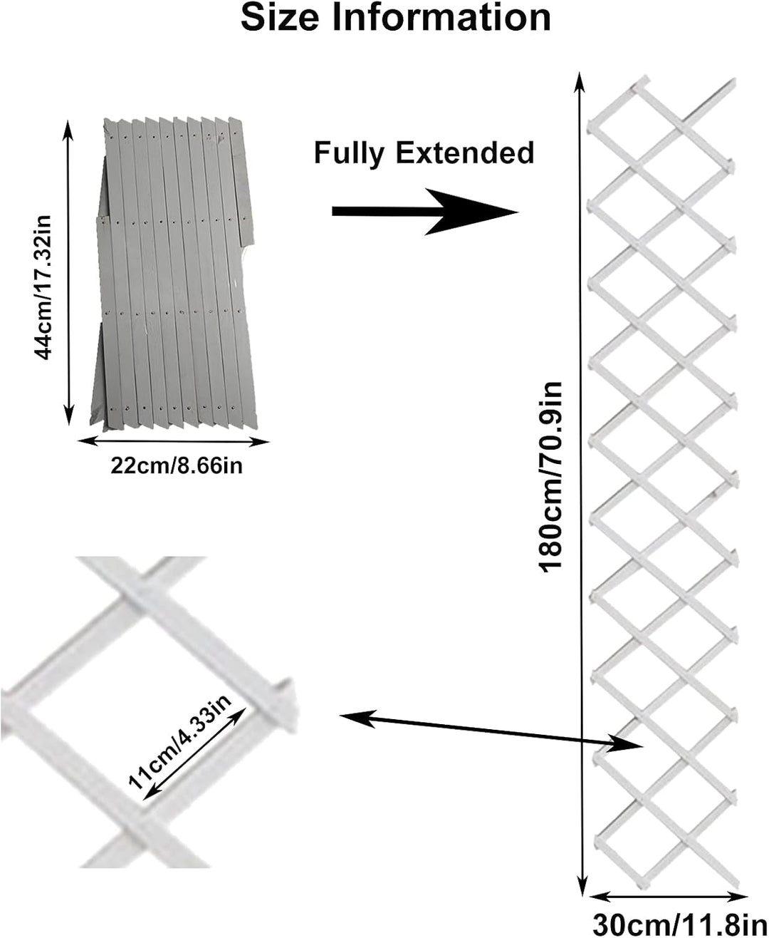 KAZITOO Garten-Rankgitter aus Holz, erweiterbarer Pflanzenzaun mit 5 S-Haken, Faltbarer Hängerahmen,