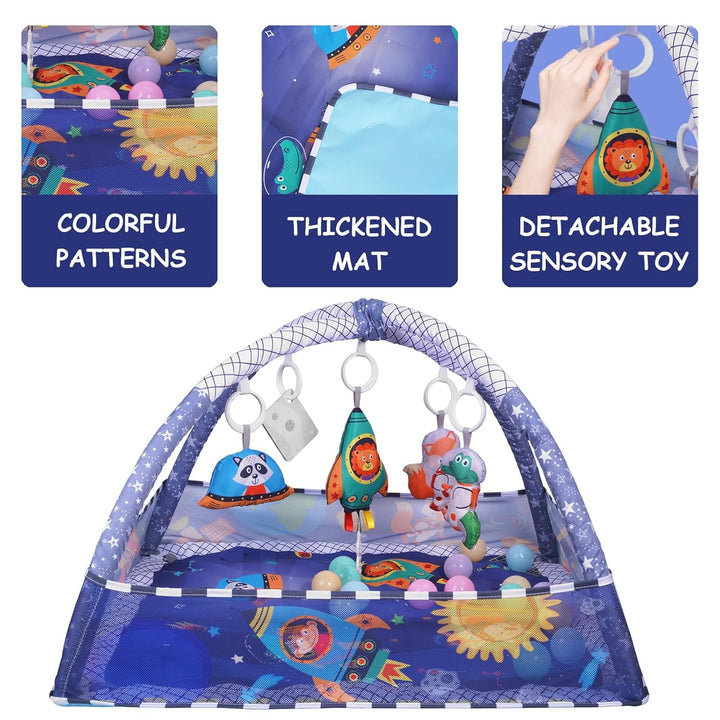 Sinbide Spieldecke für Babys, Spielmatte mit Spielbogen, Spielmatte und sensorische Spielzeuge für B