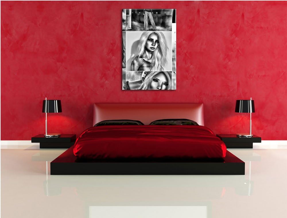 Pixxprint Zeichnungen von Frauen / 100x70cm Leinwandbild bespannt auf Holzrahmen/Wandbild Kunstdruck