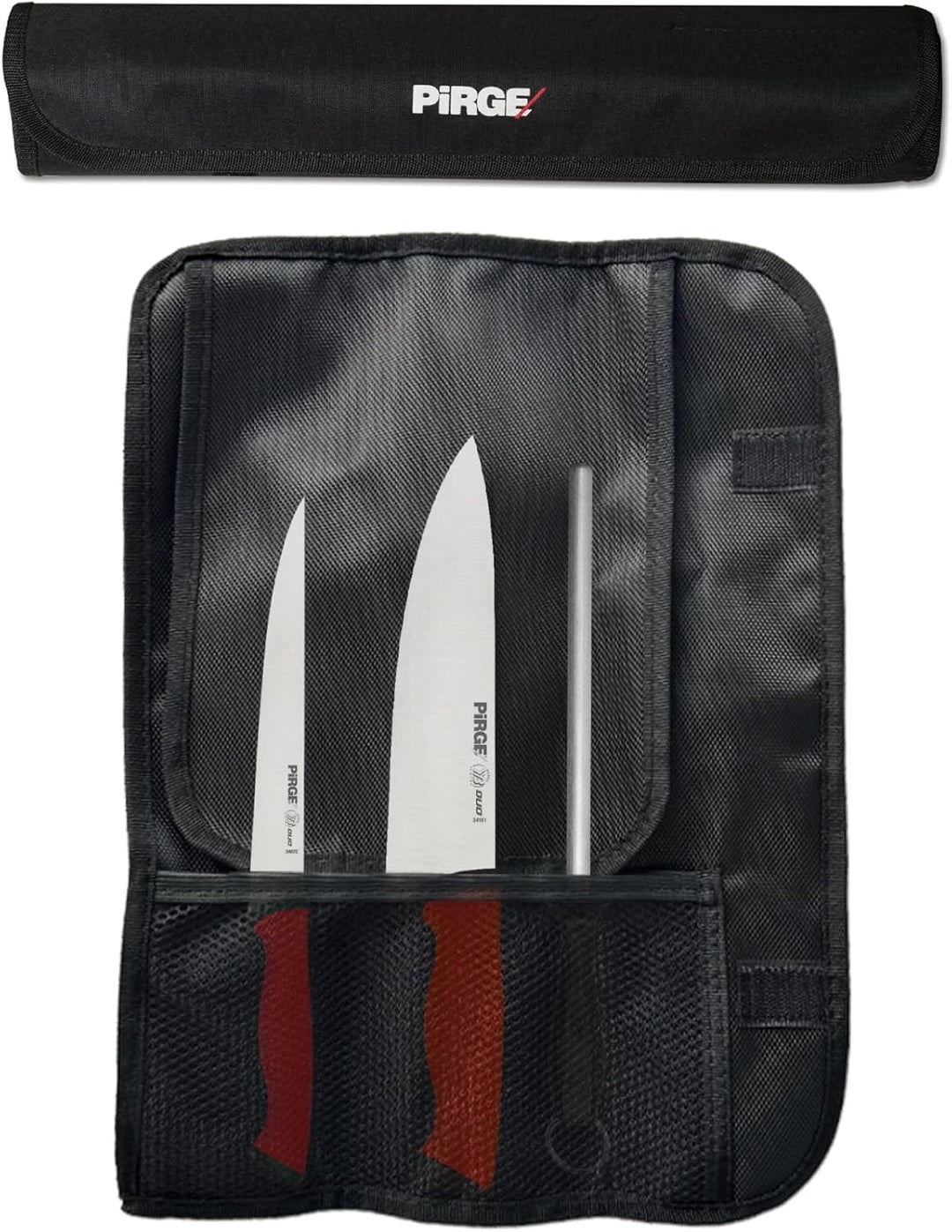 Pirge Duo Profi Messerset mit Tasche 4 Stück - Rutschfester Griff - Profi Kochmesser Set - Edelstahl