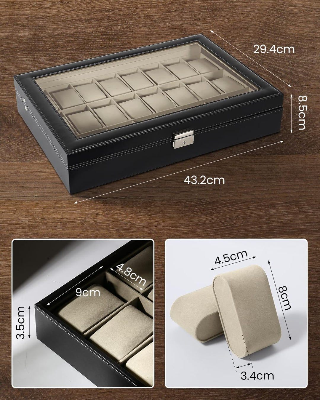Uten Uhrenkasten 24 Uhren, Uhrenbox Herren Aufbewahrungsbox mit Metallschloss, Schlüssel und herausn