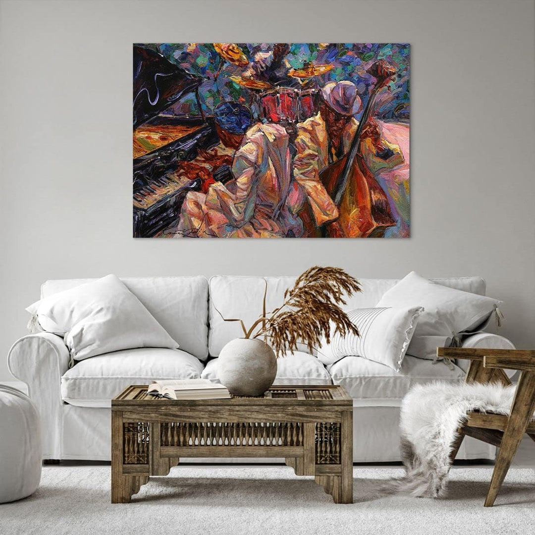 Bilder auf Leinwand 100x70cm Leinwandbild mit Rahmen Jazz Musik Band Gross Wanddeko Bild Schlafzimme