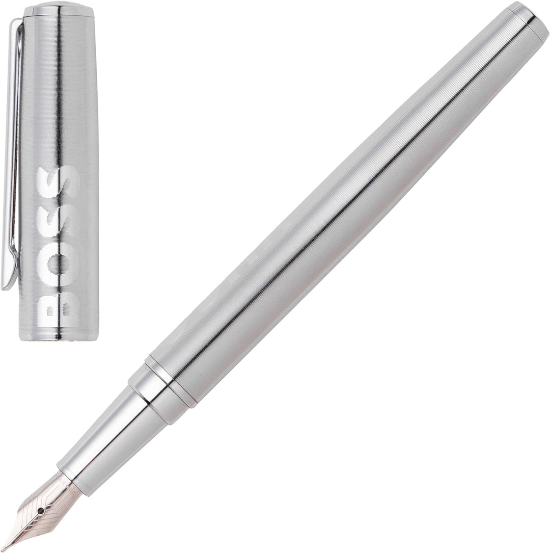 Hugo Boss Stifte-Set Label Chrome HPBP209B (Kugelschreiber & Füllfederhalter) | Geschenkbox