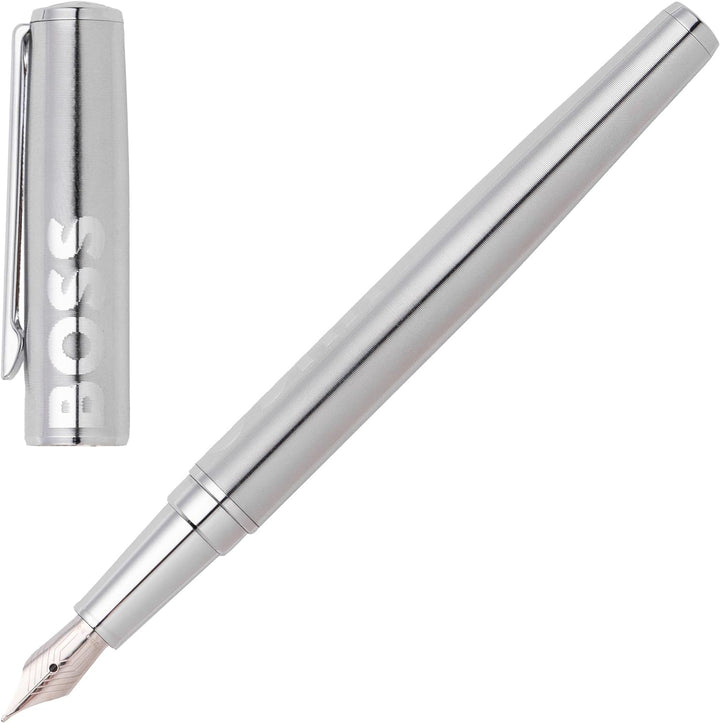 Hugo Boss Stifte-Set Label Chrome HPBP209B (Kugelschreiber & Füllfederhalter) | Geschenkbox