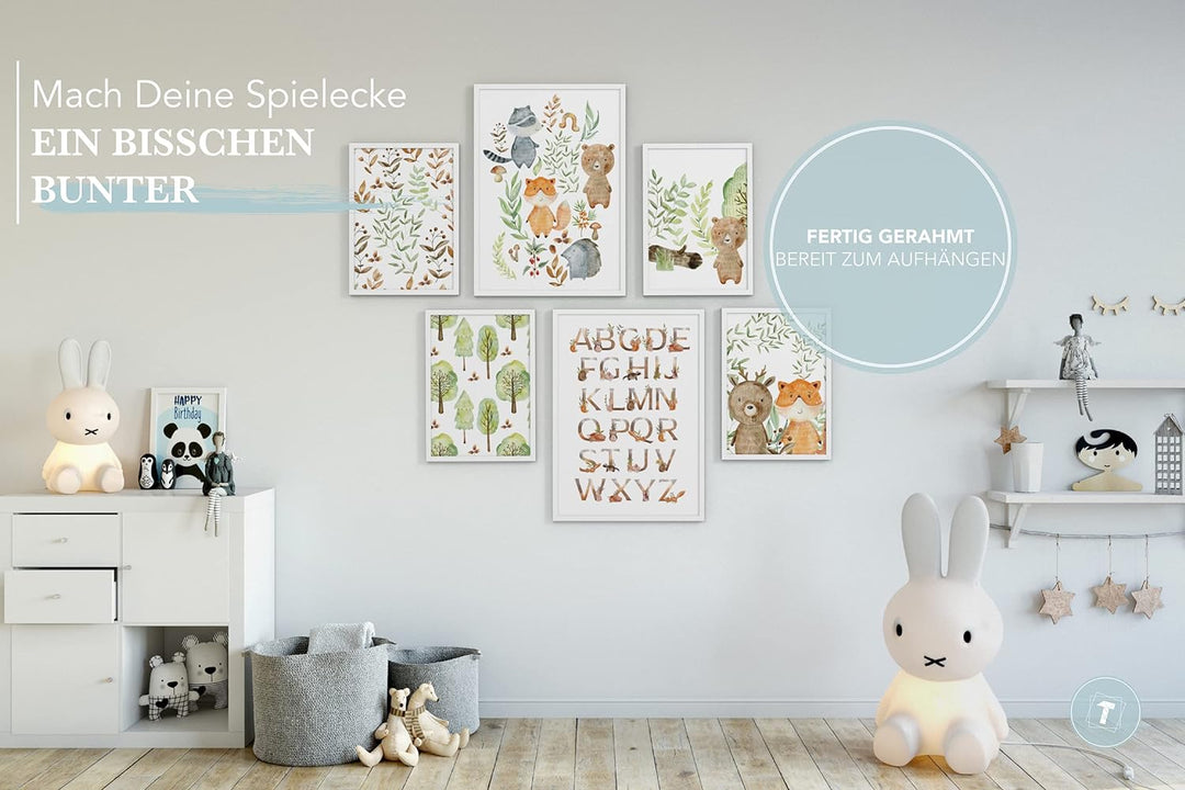 Papierschmiede® Bilder Kinderzimmer Kids Mood Poster Set Pfadfinder Tiere, Gerahmte Bilder fürs Kind