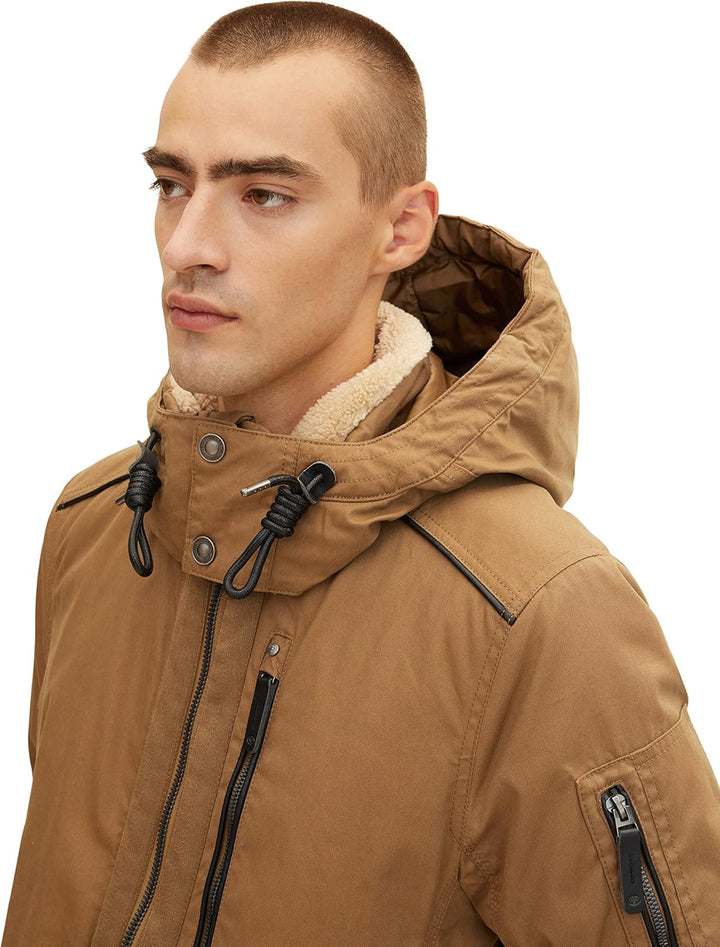 TOM TAILOR Herren Winterjacke mit Teddyfell S 15078 - Otter Brown, S 15078 - Otter Brown