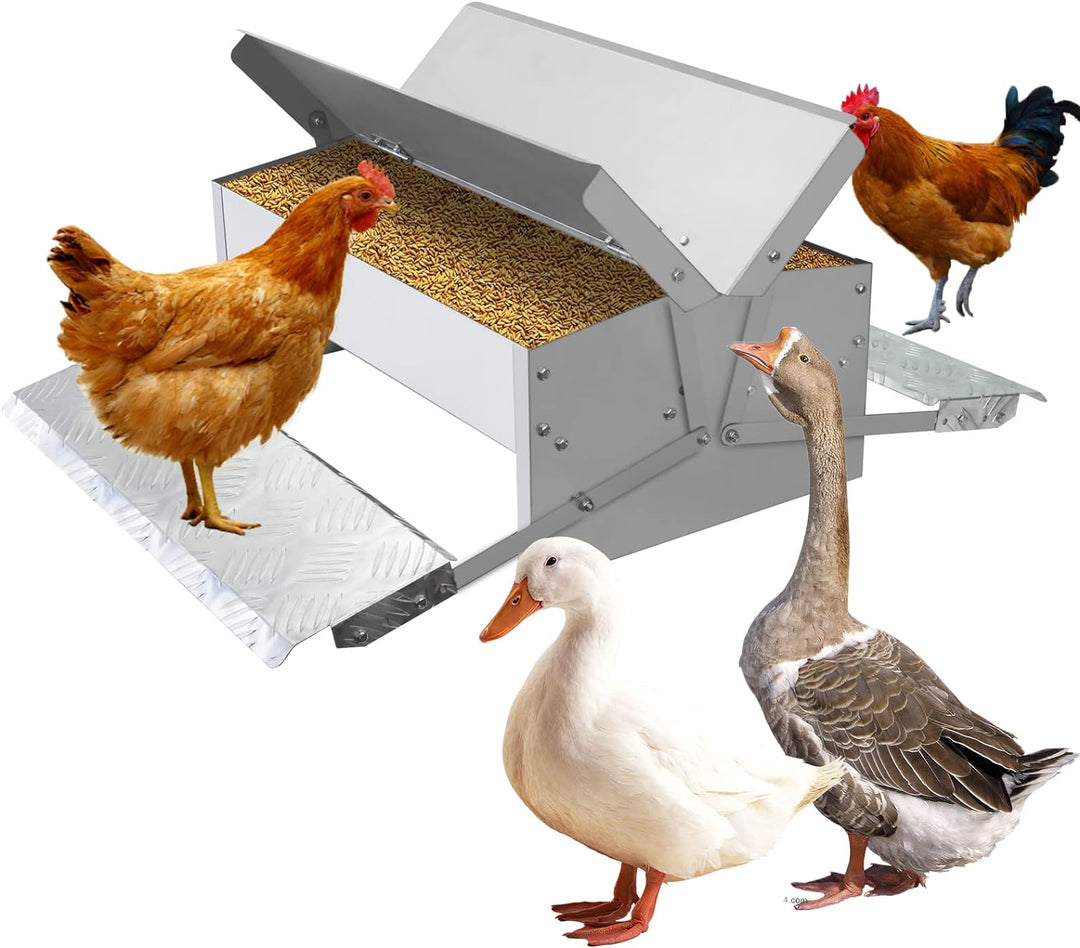 MUALROUS Futterautomat Hühner Rattensicher Hühner Futterspender Automatischer 5kg Trittplatte Hühner